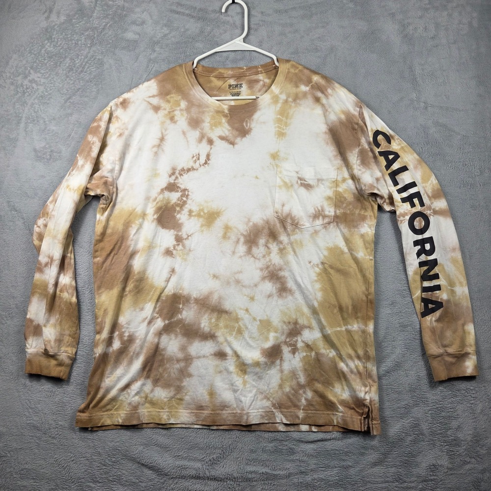 PINK Victoria's Secret Long Sleeve Tee Women XL Brown Excellent Tie Dye Graphic